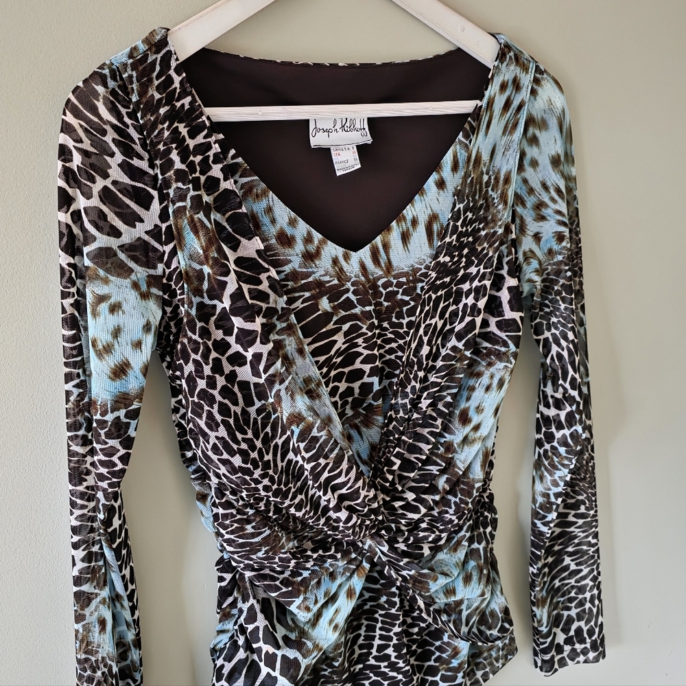 Joseph Ribkoff Leopard Print Top - Brown and Blue - Picture 4 of 12